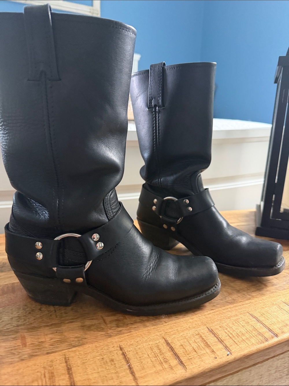 Frye Black Leather Harness Mid-Calf Boots - Women
